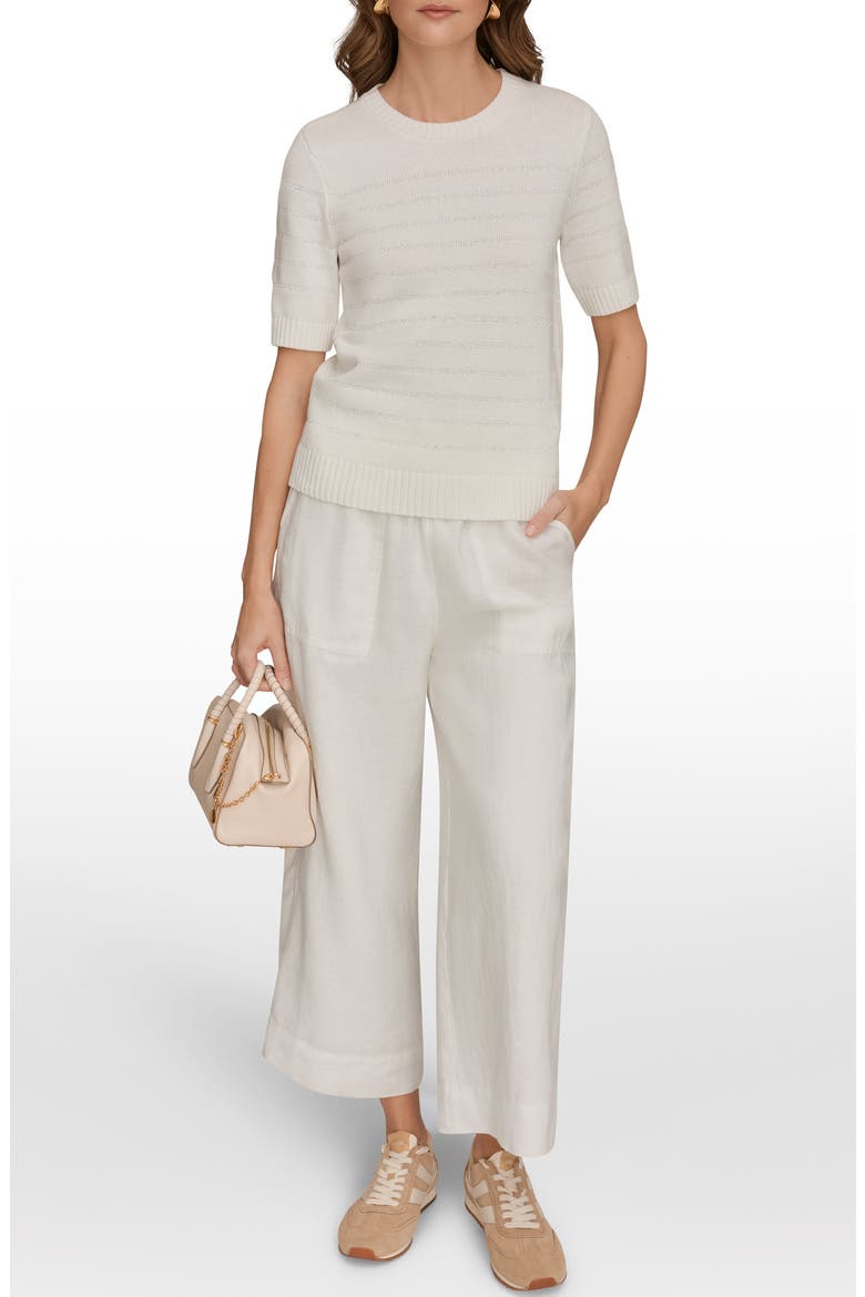 Sequin Elbow Sleeve Cotton Blend Sweater, Alternate, color, CREAM