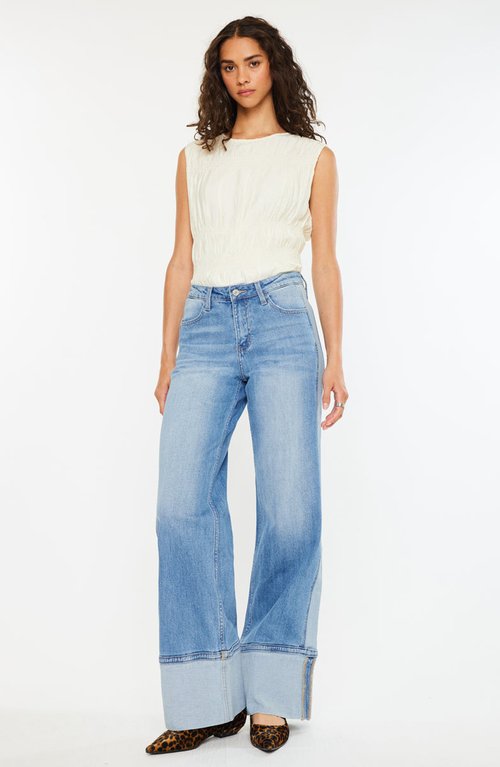 Kancan Arlene High Rise Wide Leg Jeans In Blue