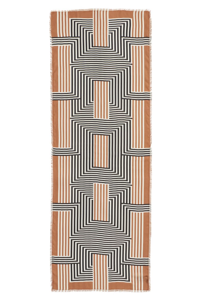 Fringe Herringbone Silk Scarf, Alternate, color, RUST STRIPE MIX