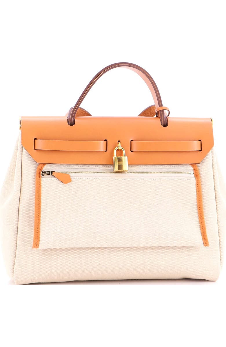 Pre-Owned Hermes Herbag Zip Leather and Toile 31, Alternate, color, Beton