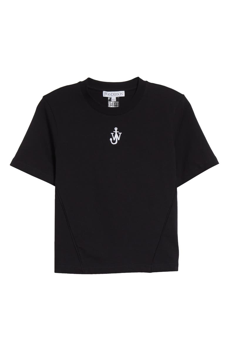 JW Anderson Panelled Anchor Embroidered Crop T-Shirt, Alternate, color, Black