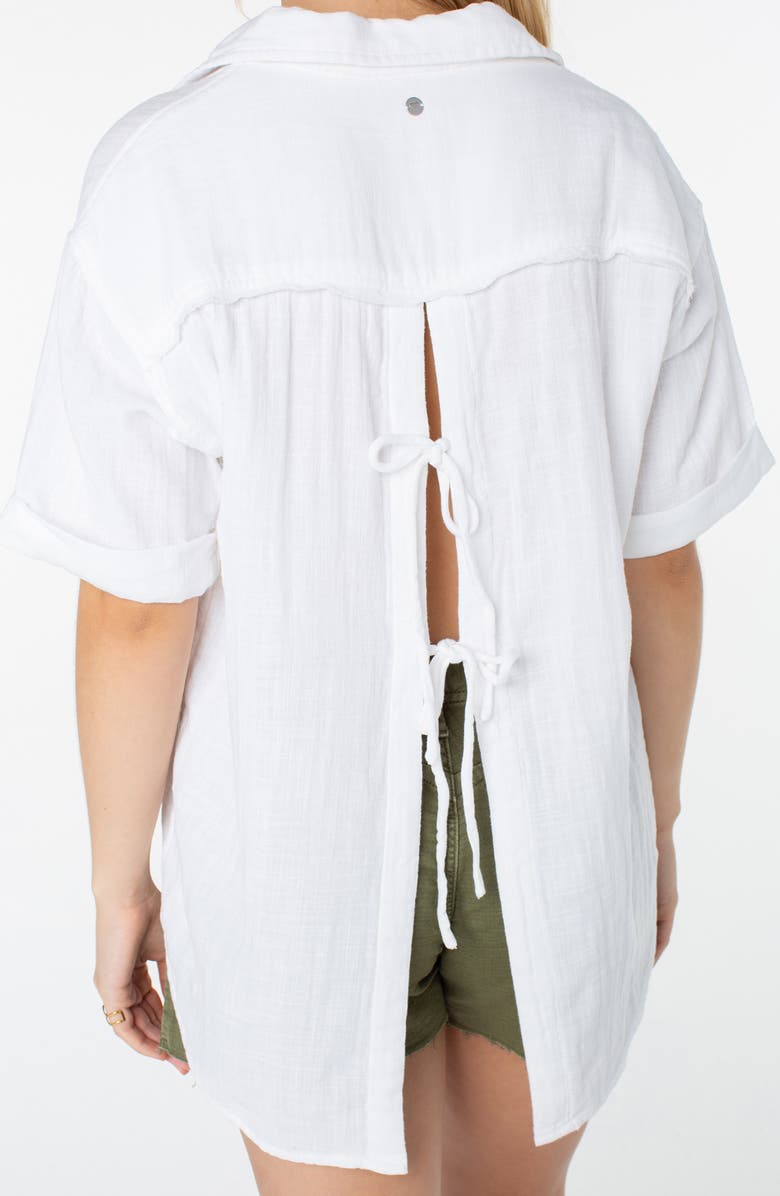 Roxy Maile Cotton Gauze Tied Button-Up Shirt, Alternate, color, Snow White Solid
