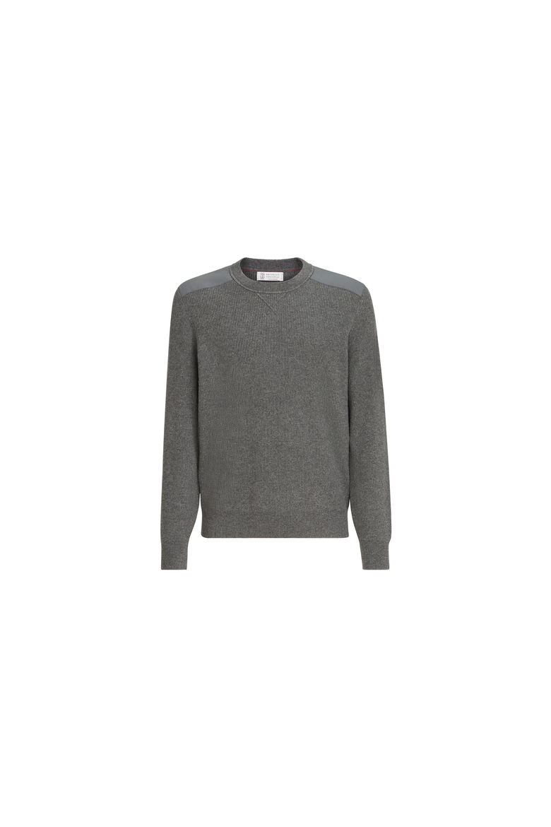 Cashmere ribbed sweater with cotton inserts, Alternate, color, Lead