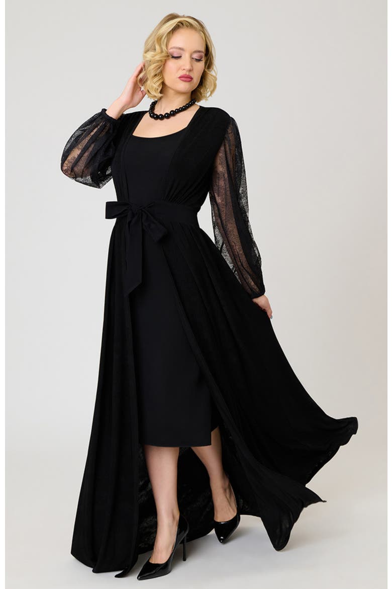 Billow Long Sleeved Hollywood Duster, Main, color, Black Solid