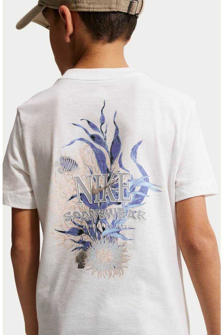 Kids' Sportswear Embroidered Cotton Graphic T-Shirt, Alternate, color, SUMMIT WHITE/ WOLF GREY