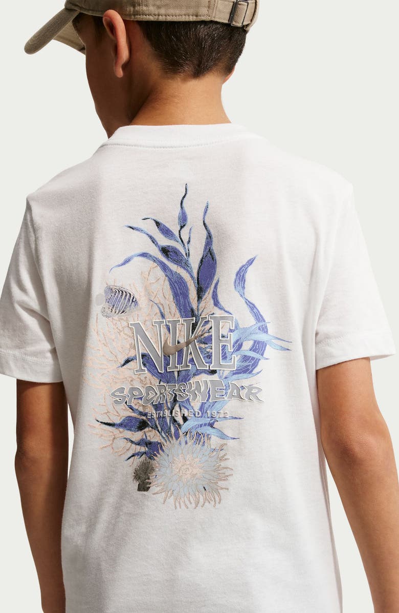 Nike Kids' Sportswear Embroidered Cotton Graphic T-Shirt, Alternate, color, Summit White/ Wolf Grey