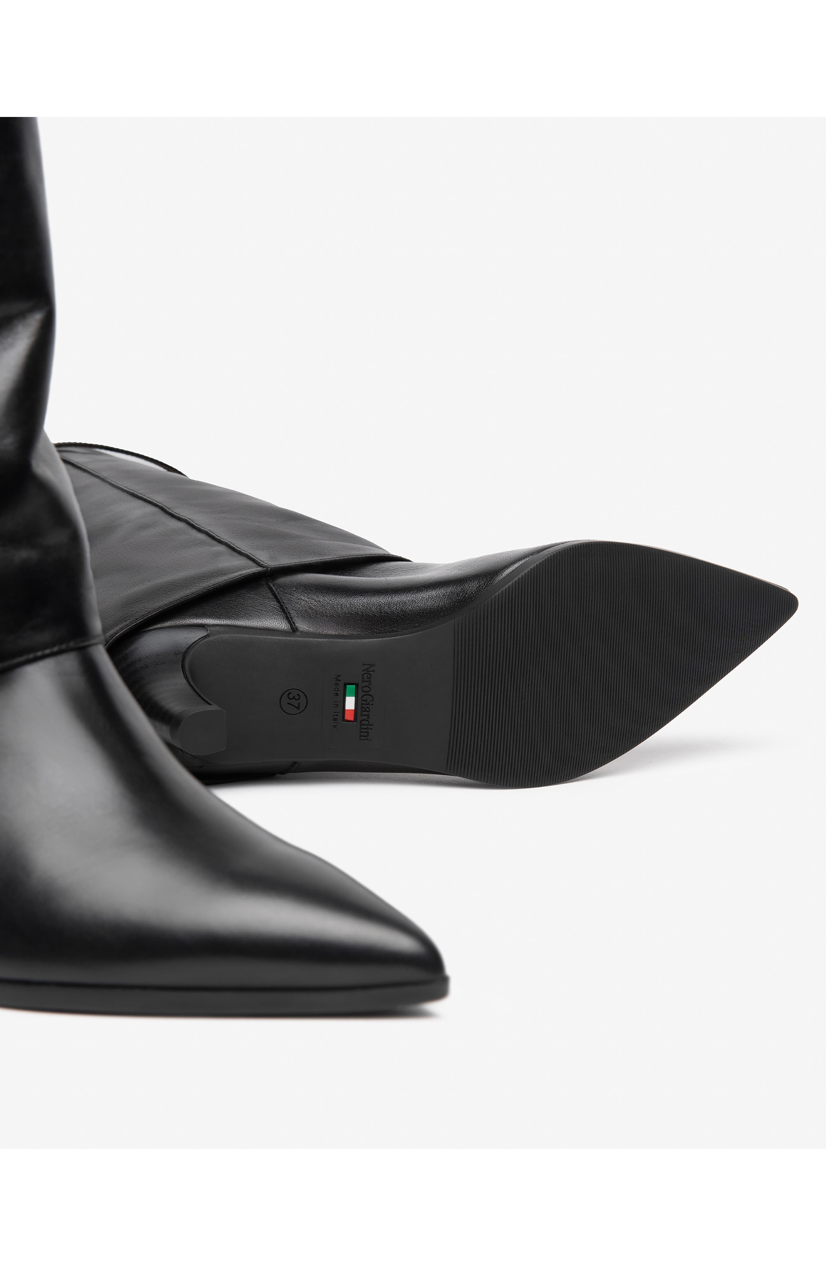 Pointed Toe Cuff Leather Boot, Alternate, color, BLACK