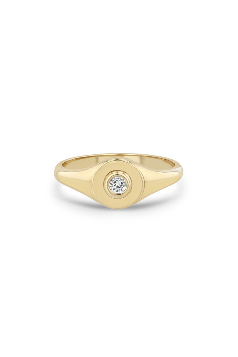 Bezel Diamonds 14k Gold Diamond Signet Ring, Main, color, 14K YELLOW GOLD