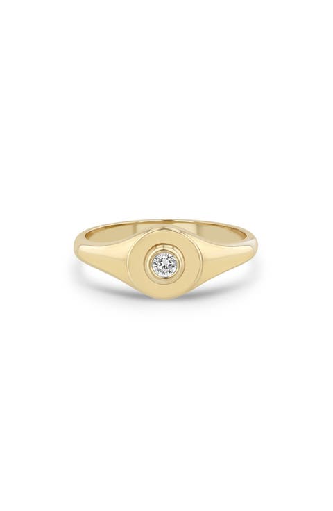 Bezel Diamonds 14k Gold Diamond Signet Ring
