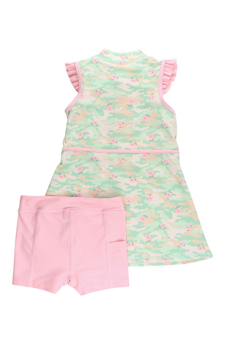 RuffleButts Toddler Girls Sleeveless Zip Ruffle Sleeve UPF50+ Active Dress, Alternate, color, Sage Blossom Camo