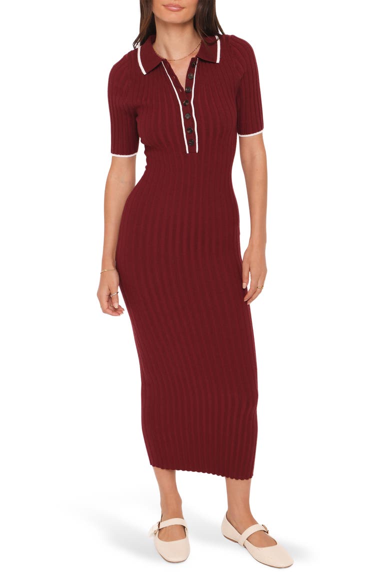 Conner Short Sleeve Sweater Dress, Main, color, BURGUNDY