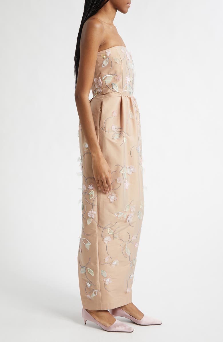 BERNADETTE Lena Beaded Appliqué Strapless Dress, Alternate, color, Clematis Embroidery On Beige