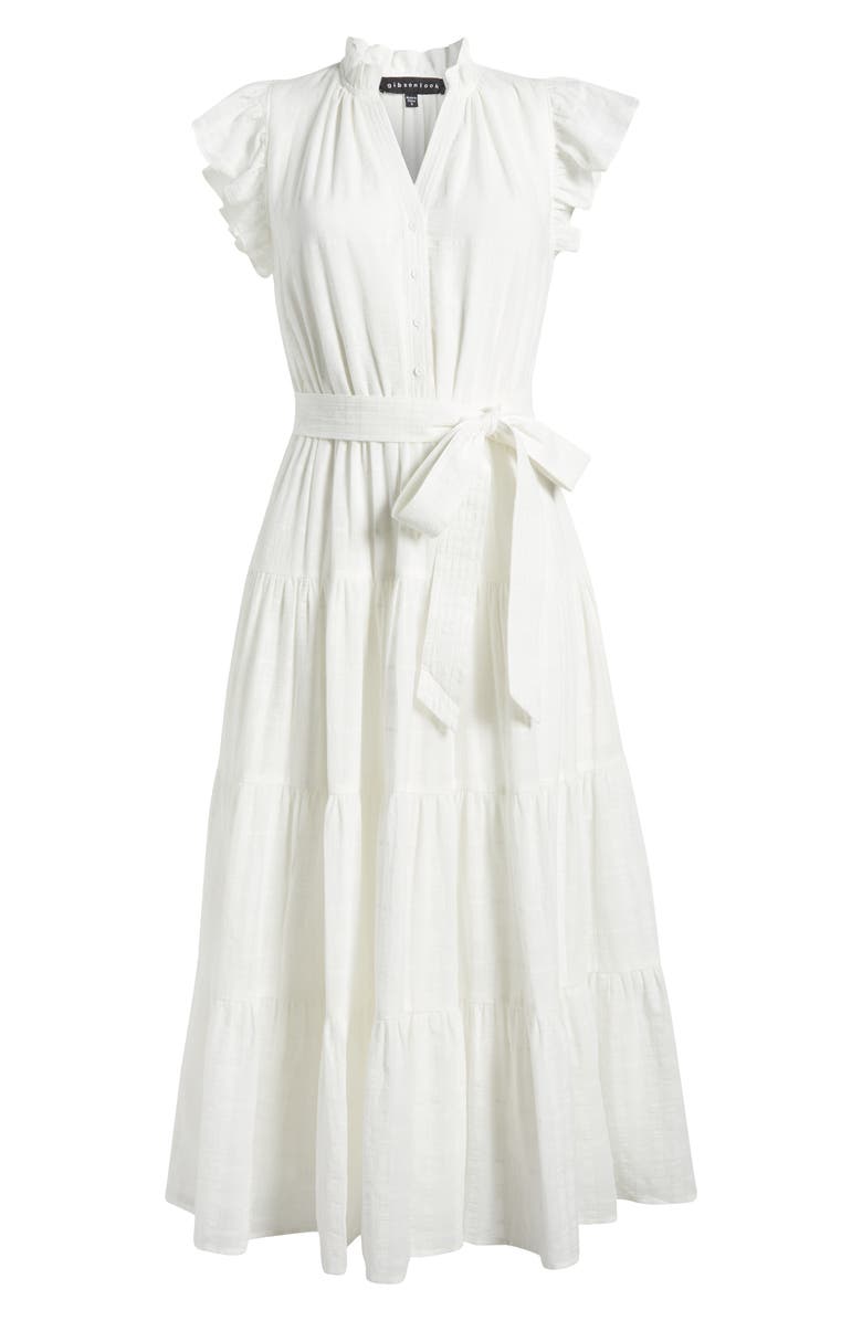 GIBSONLOOK Dianthus Tiered Cotton Midi Dress, Alternate, color, White