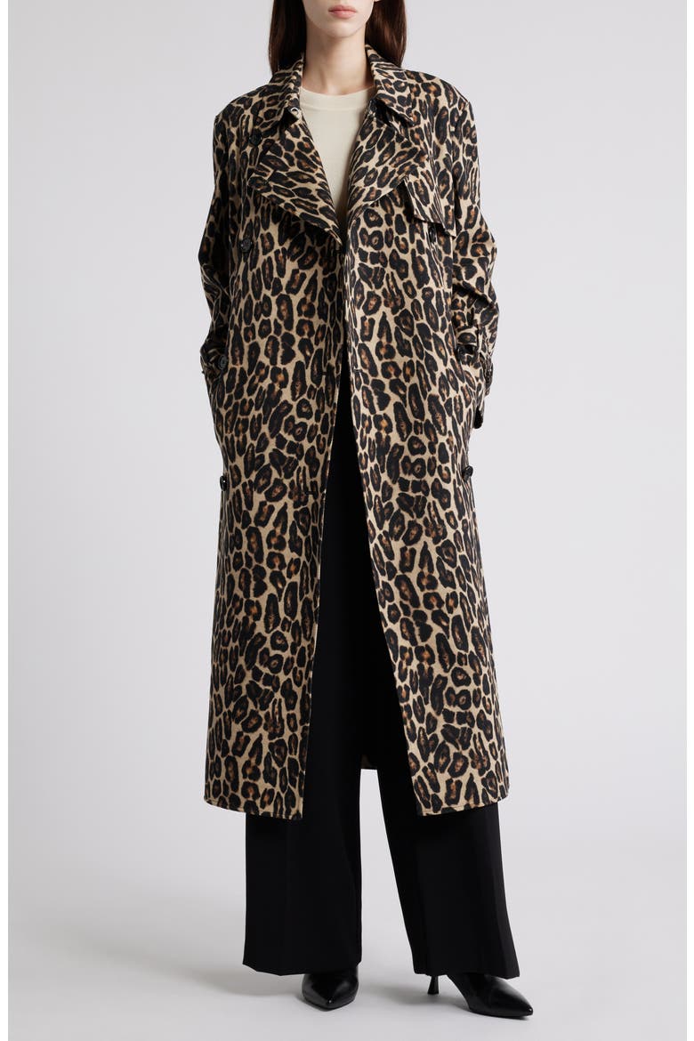 Leopard Print Wool Blend Trench Coat, Alternate, color, BEIGE MULTI - E2E