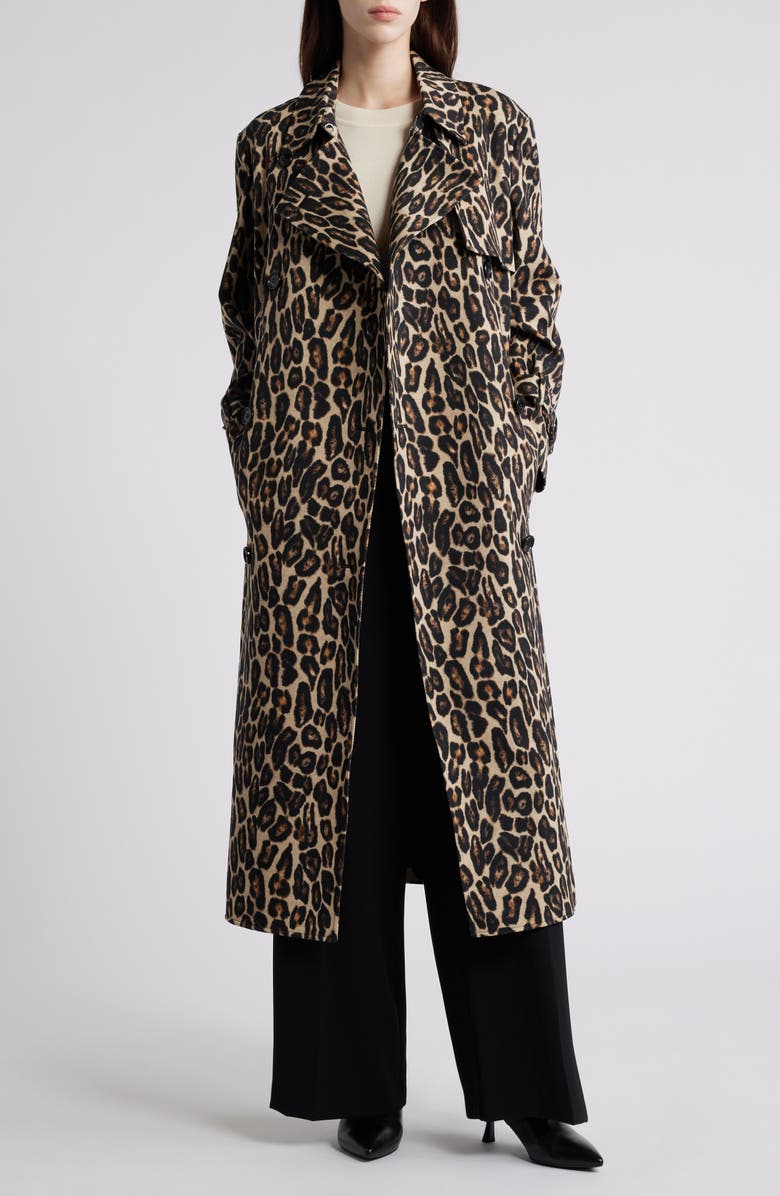 Theory Leopard Print Wool Blend Trench Coat, Alternate, color,
