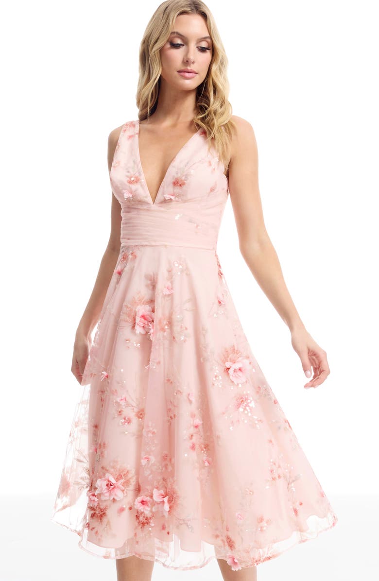 Dress the Population Posie Sleeveless Fit & Flare Cocktail Dress, Alternate, color, Blush Multi