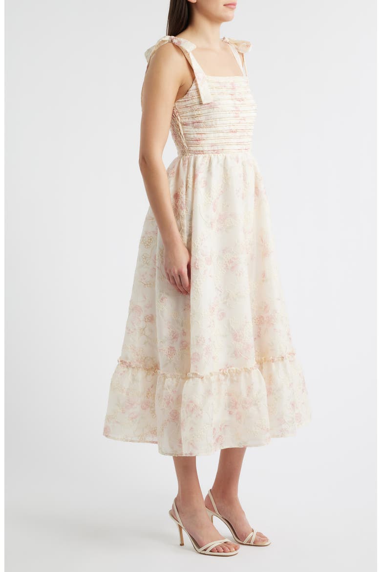 Print Tie Strap Embroidered Maxi Dress, Alternate, color, PINK MULTI