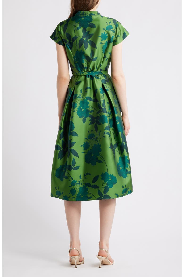 Martine Floral Mikado Cocktail Midi Dress, Alternate, color, EMPRESS GREEN ROSES