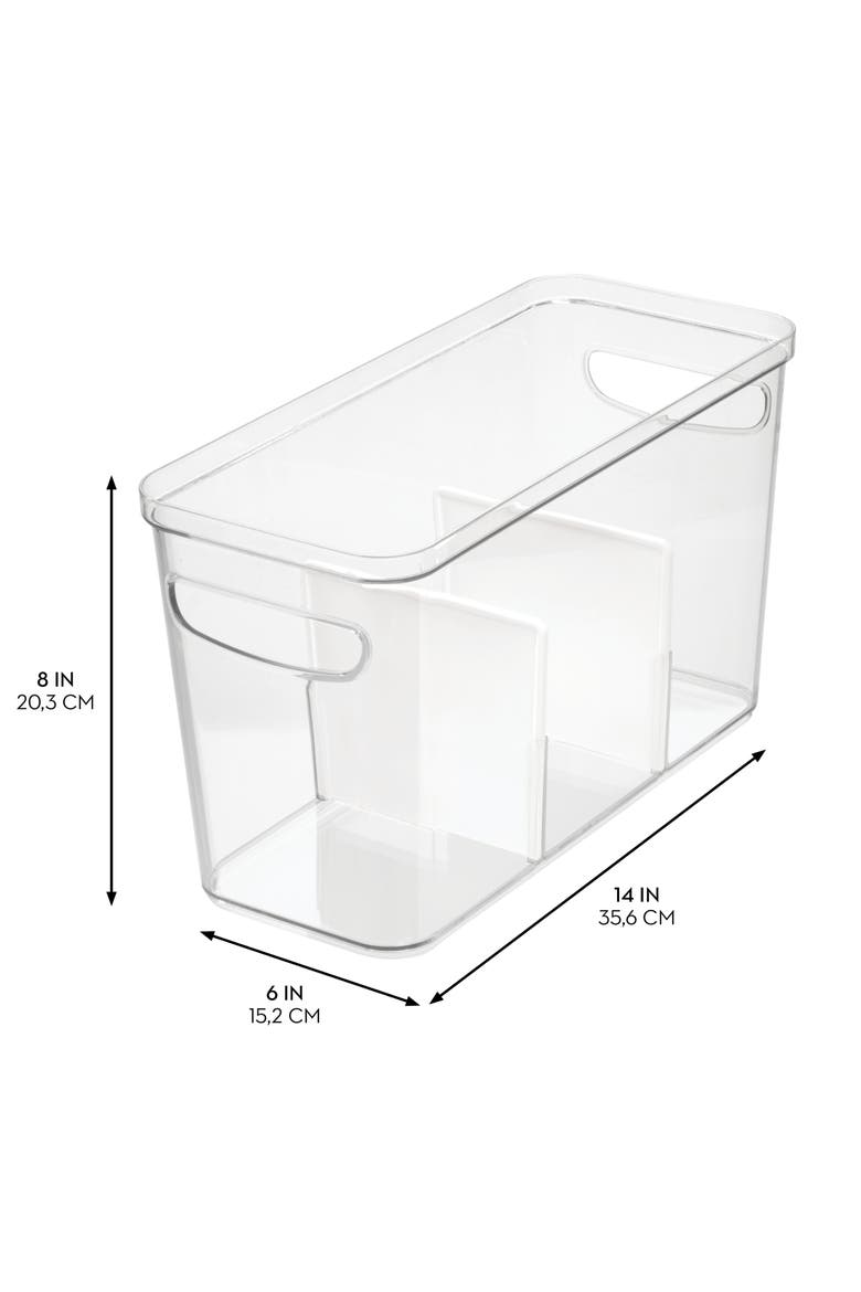 3-Section Divided Pantry Organizer Bin - Set of 4 - Clear/White, Alternate, color, Clear