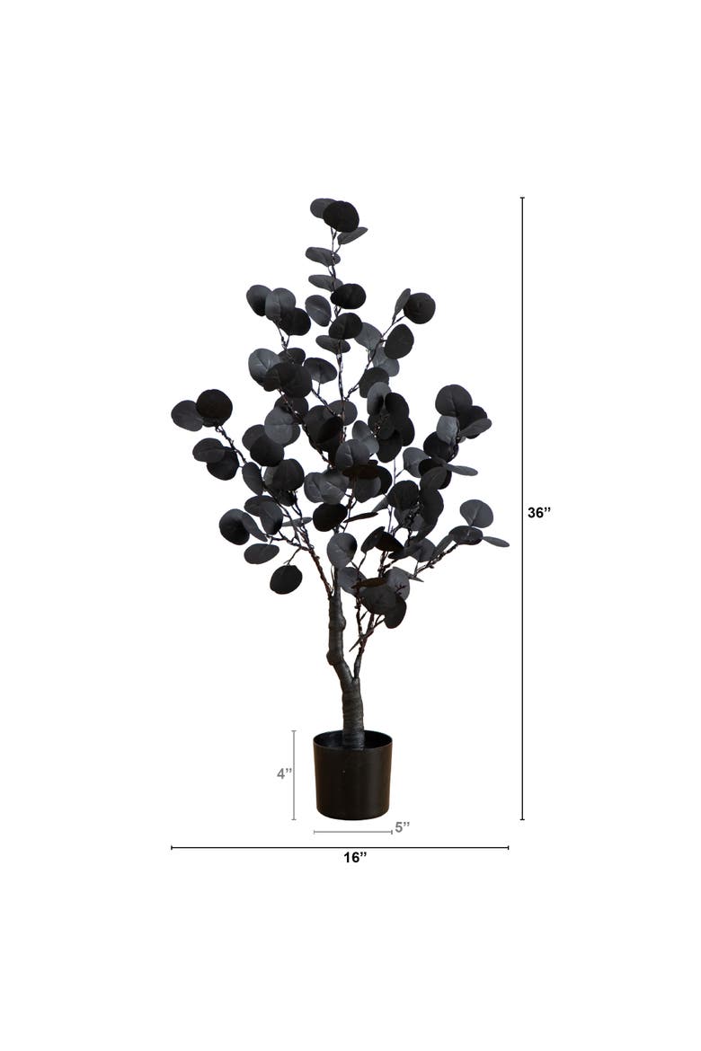 3-ft Pre-Lit Artificial Halloween Black Eucalyptus Tree with 80 Orange & Purple LED Lights, Alternate, color, Black