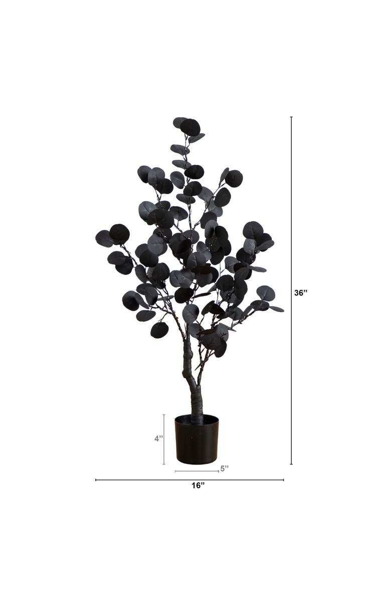 NEARLY NATURAL 3-ft Pre-Lit Artificial Halloween Black Eucalyptus Tree with 80 Orange & Purple LED Lights, Alternate, color, Black