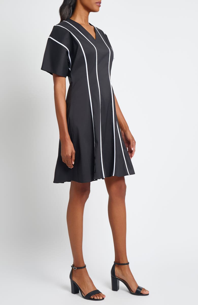 Ming Wang Stripe Flare Dress, Alternate, color, Black/ White