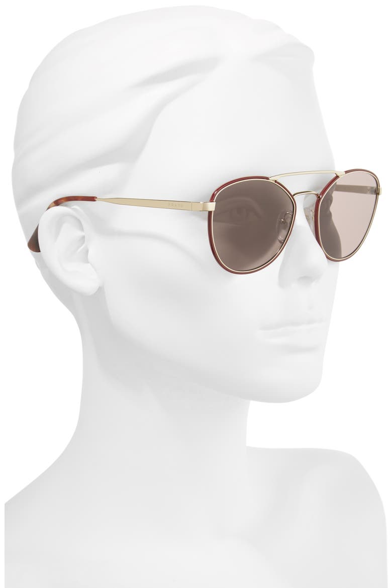 55mm Metal Aviator Sunglasses, Alternate, color, BORDEAUX