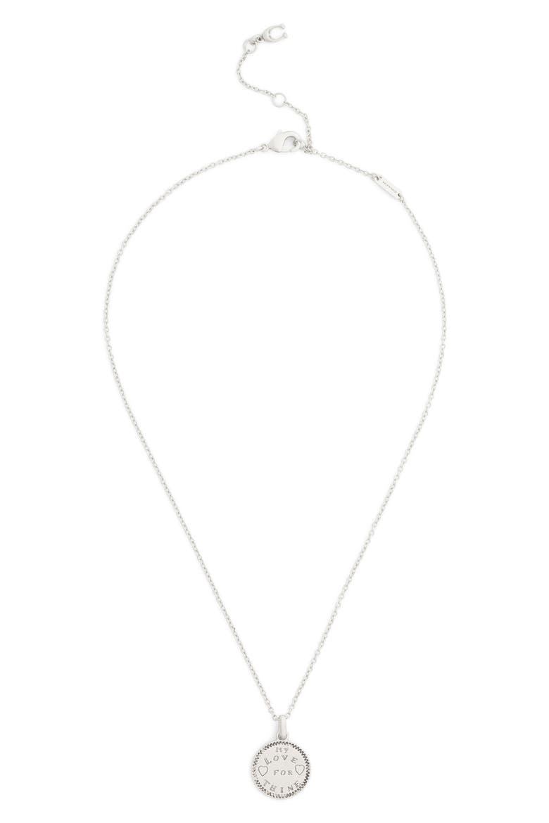 Coin Charm Necklace, Main, color, ANTIQUE SILVER