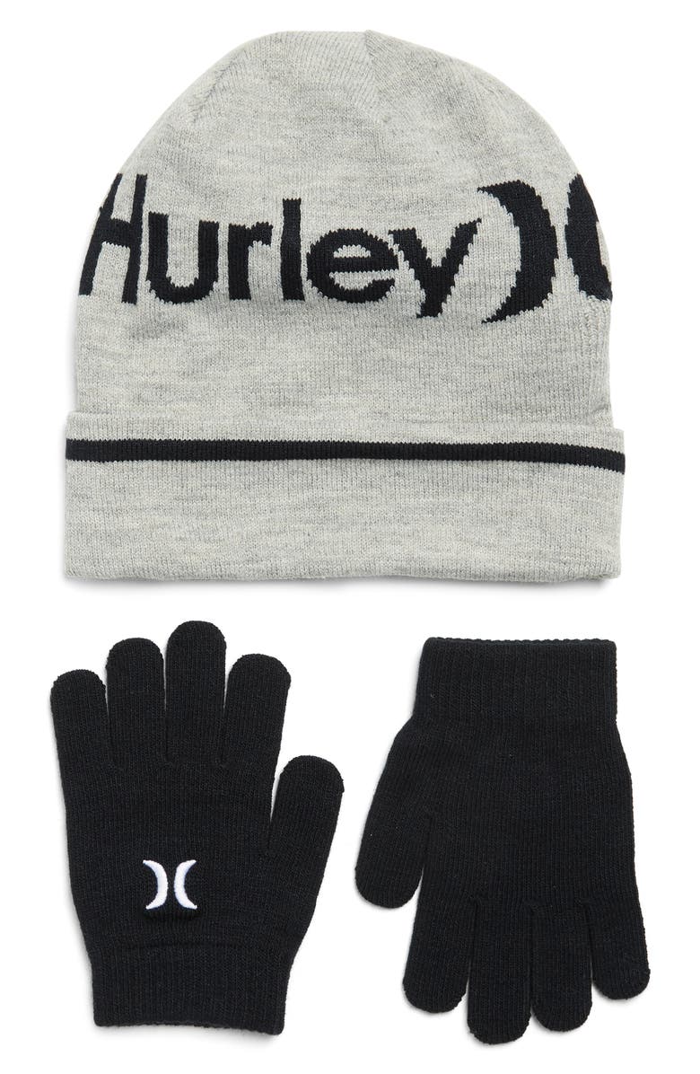 Hurley Kids' Pom Beanie & Gloves Set, Main, color, Dark Grey Heather/ Black