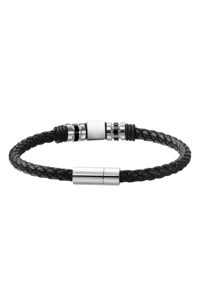 VAN HEUSEN Men's Ornament Leather Bracelet, Alternate, color, Silver