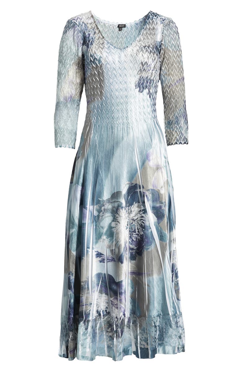 Komarov Lace Sleeve Charmeuse & Chiffon Cocktail Dress, Alternate, color, Midnight Peony