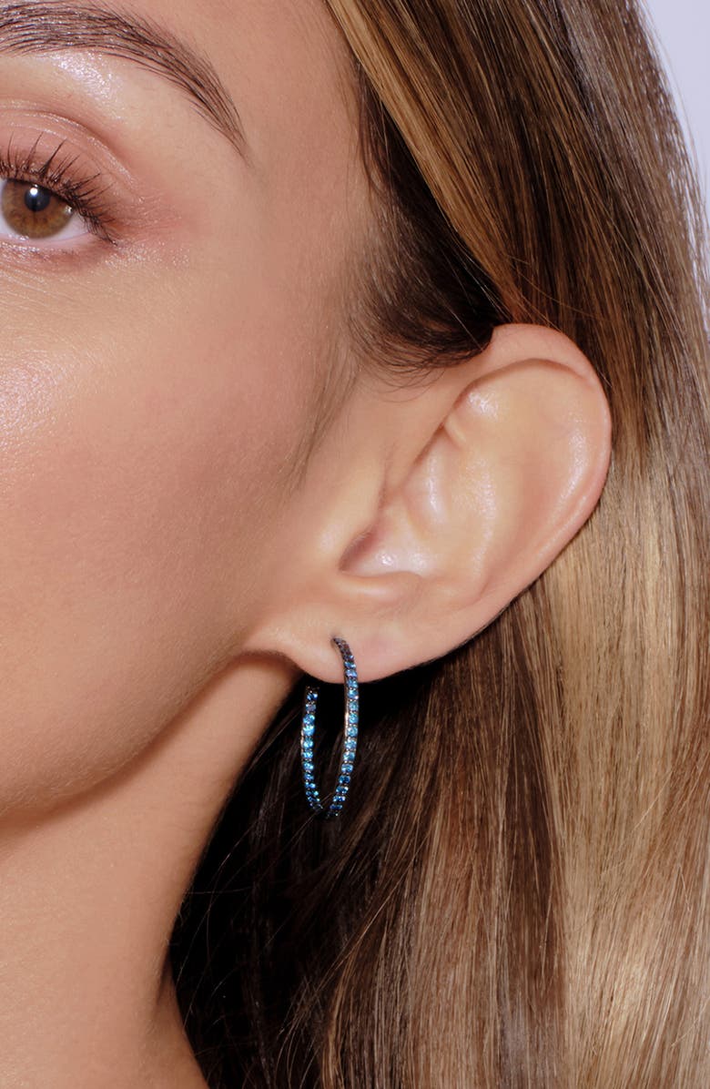 LANA 14K Black Gold Blue Diamond Hoop Earrings, Alternate, color, Black Gold