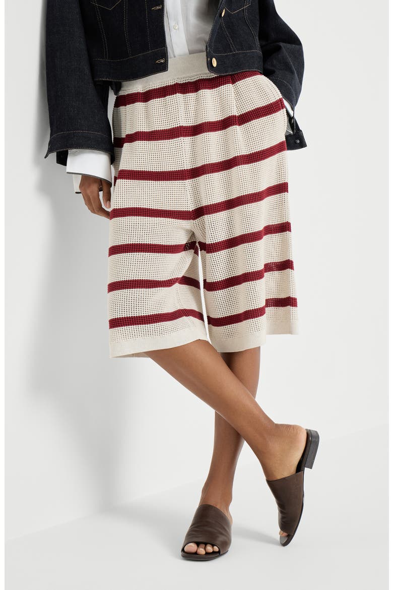 Cotton net knit Bermuda shorts, Alternate, color, Bordeaux
