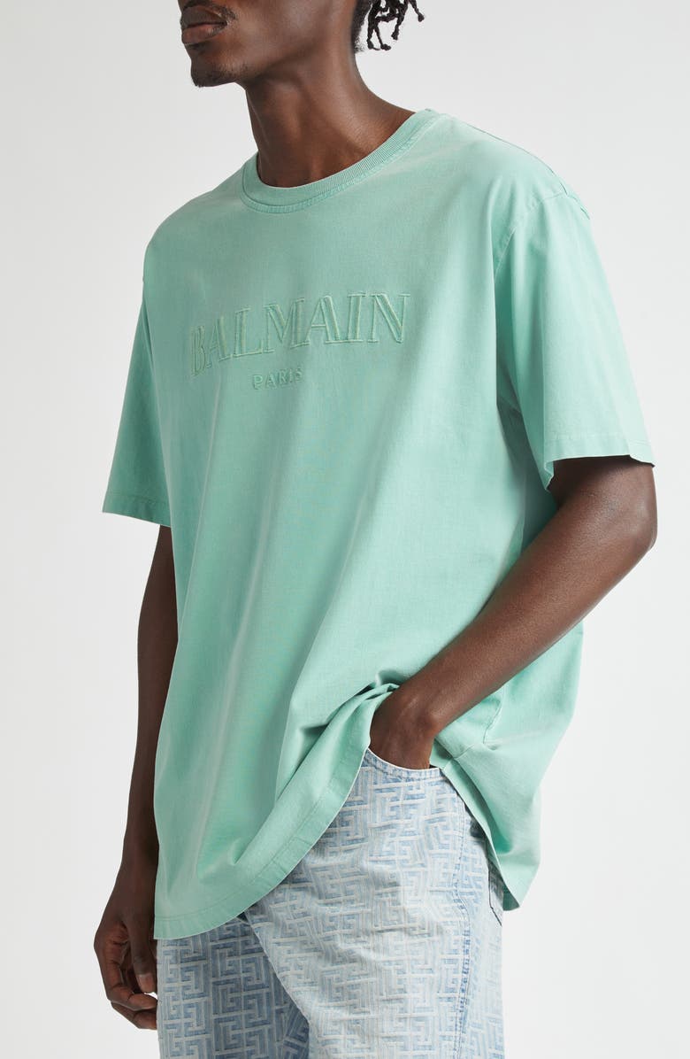 Balmain Embroidered Logo Organic Cotton T-Shirt, Alternate, color, 