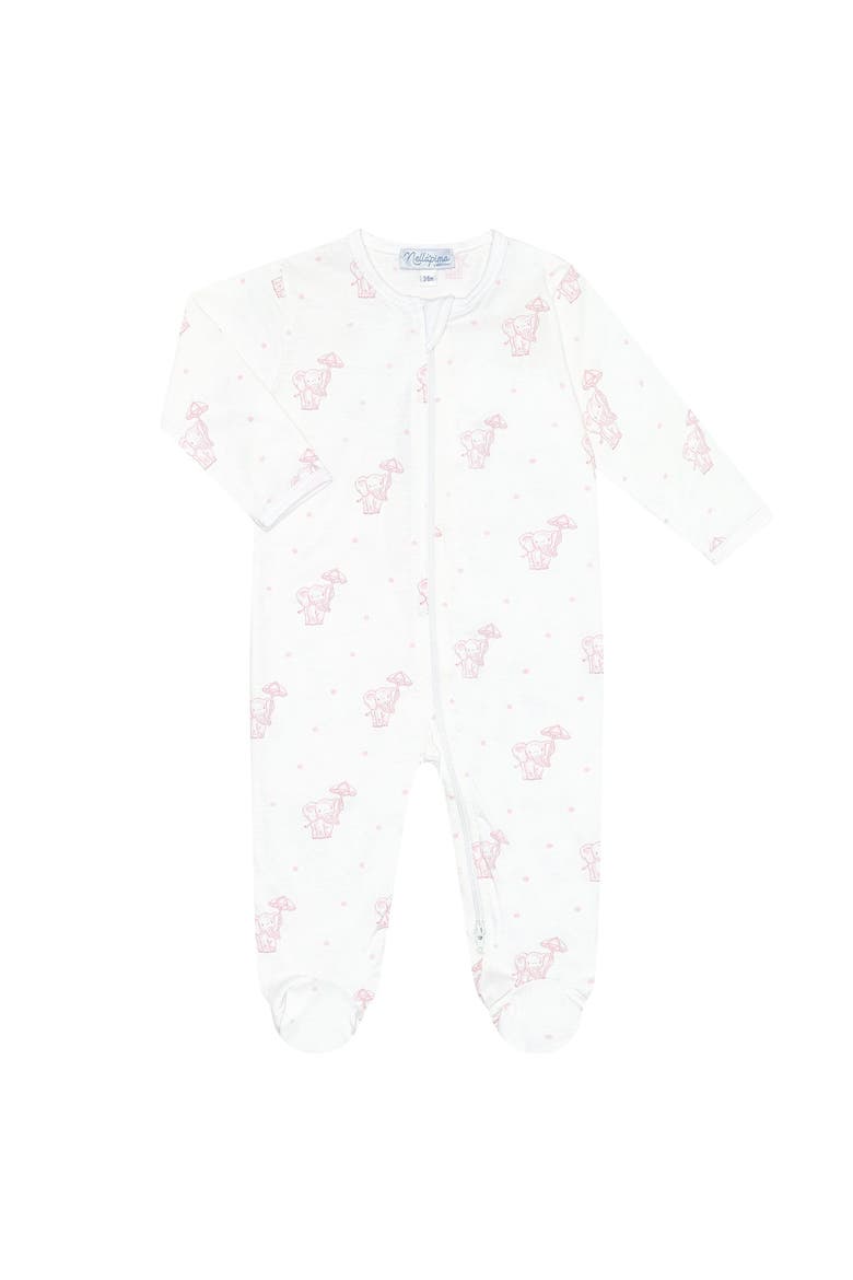 Pink Elephant Zipper Footie - Baby, Main, color, Pink