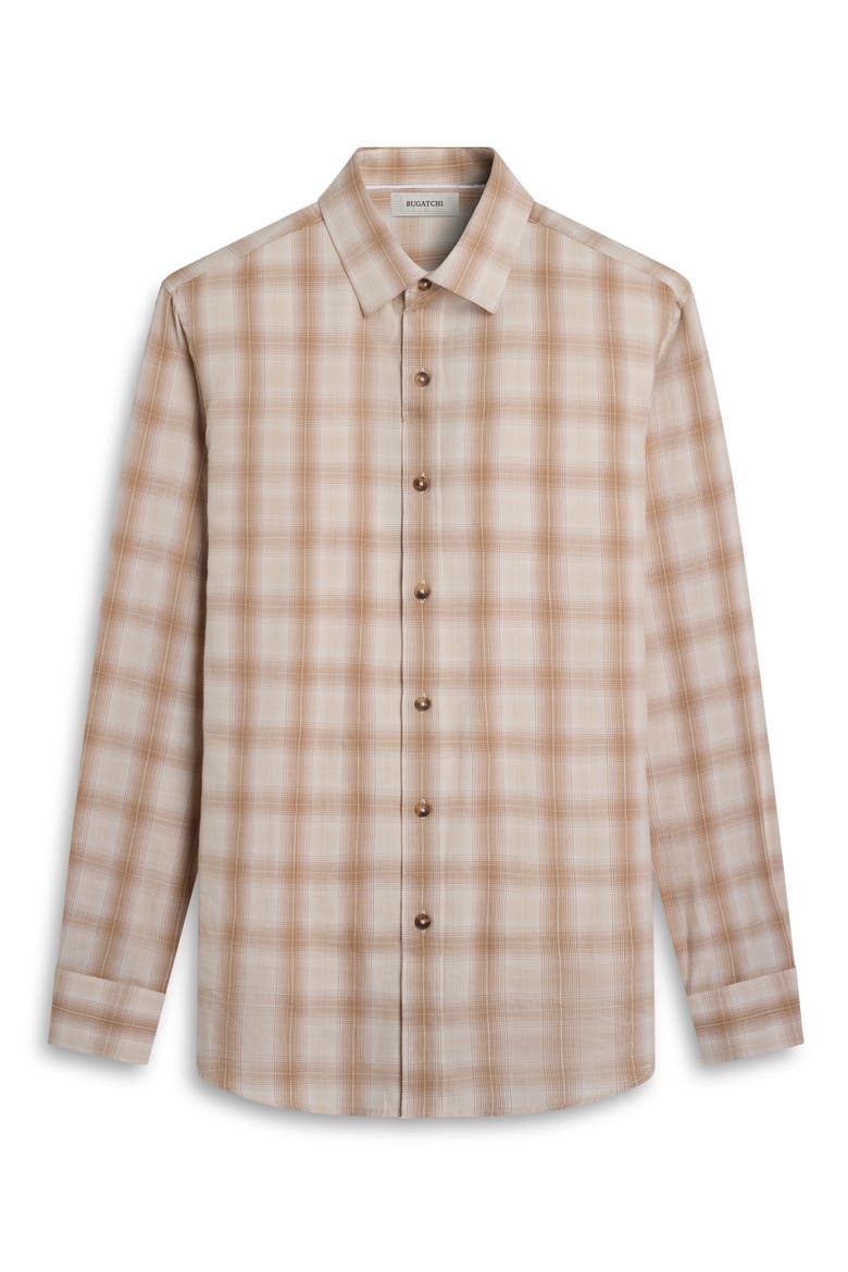 Julian Shaped Fit Plaid Button-Up Shirt, Alternate, color, CAMEL