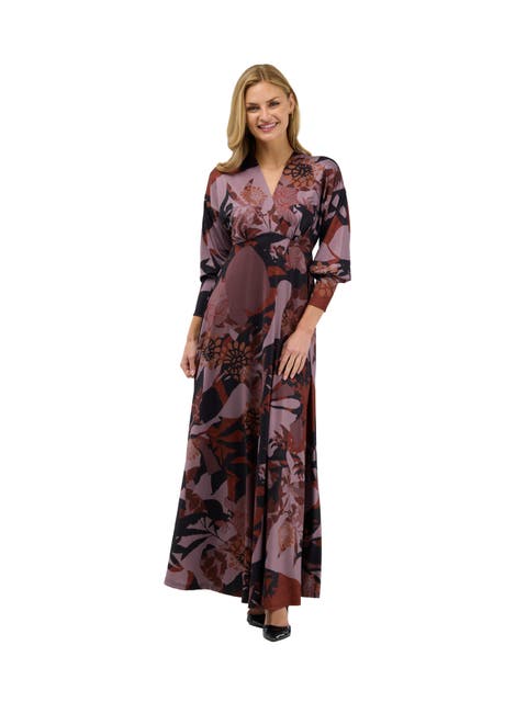 Elevate Womens V Neck Three-Quarter Sleeve Maxi Dress