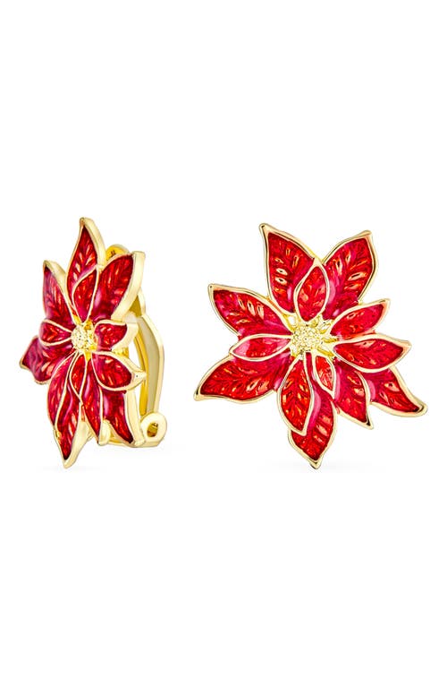 Bling Jewelry Large Enamel Pointsettia Clip-on Earrings In Red