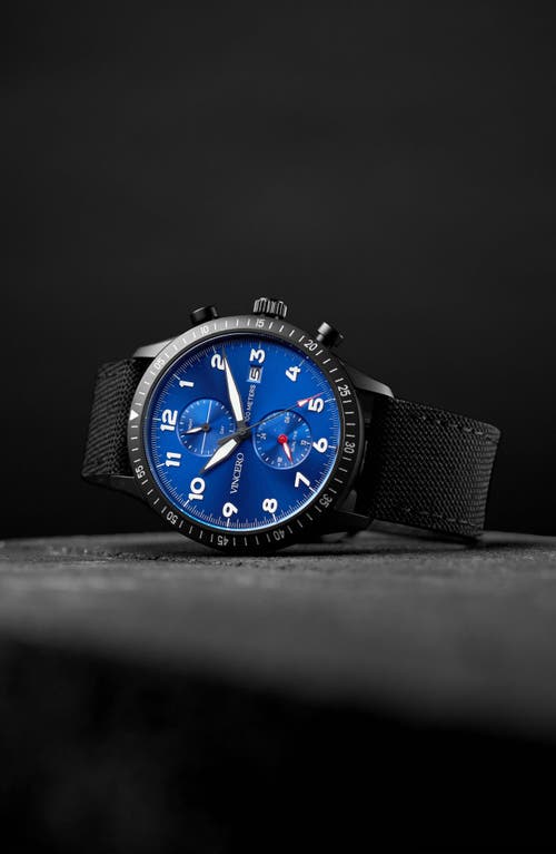 Vincero Altitude Chronograph Fabric Strap Watch, 43mm In Matte Black/cobalt
