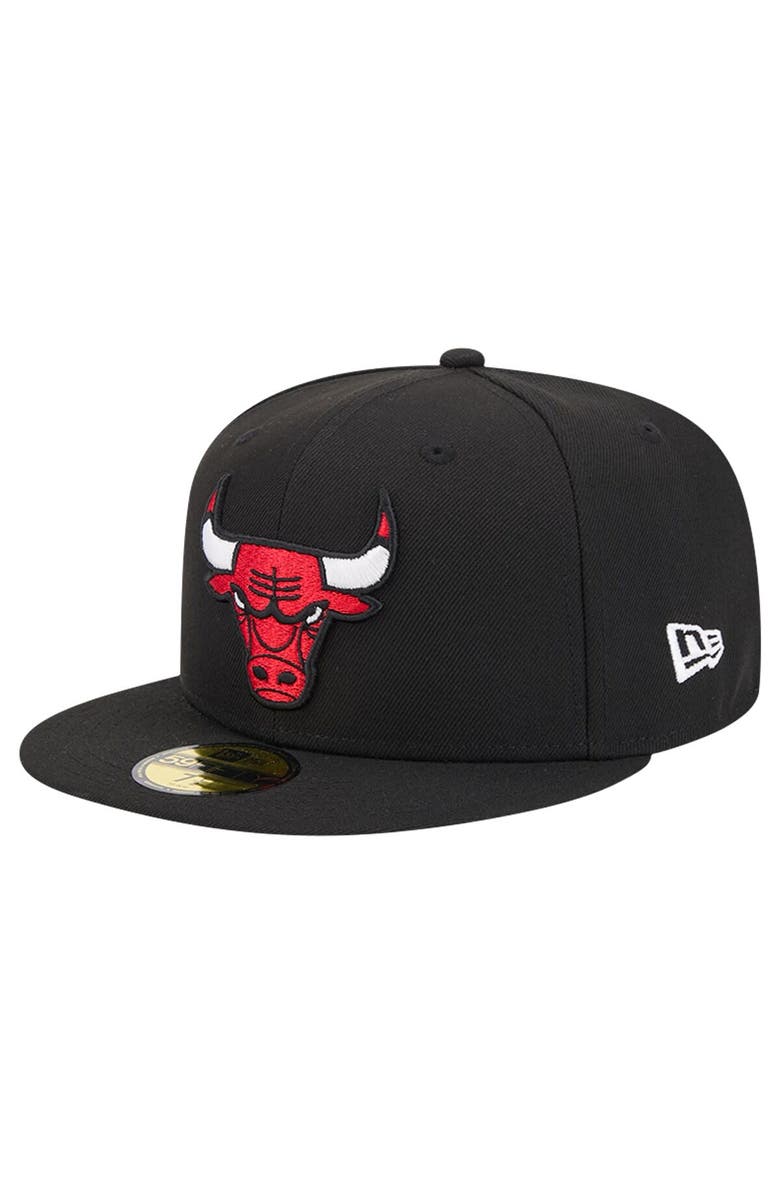 New Era Men's New Era Black Chicago Bulls Court Sport Leather Applique 59FIFTY Fitted Hat, Alternate, color,