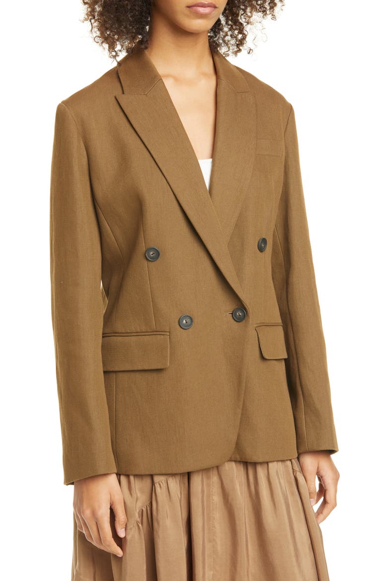 Double Breasted Cotton & Linen Blend Blazer, Alternate, color, TIMBER