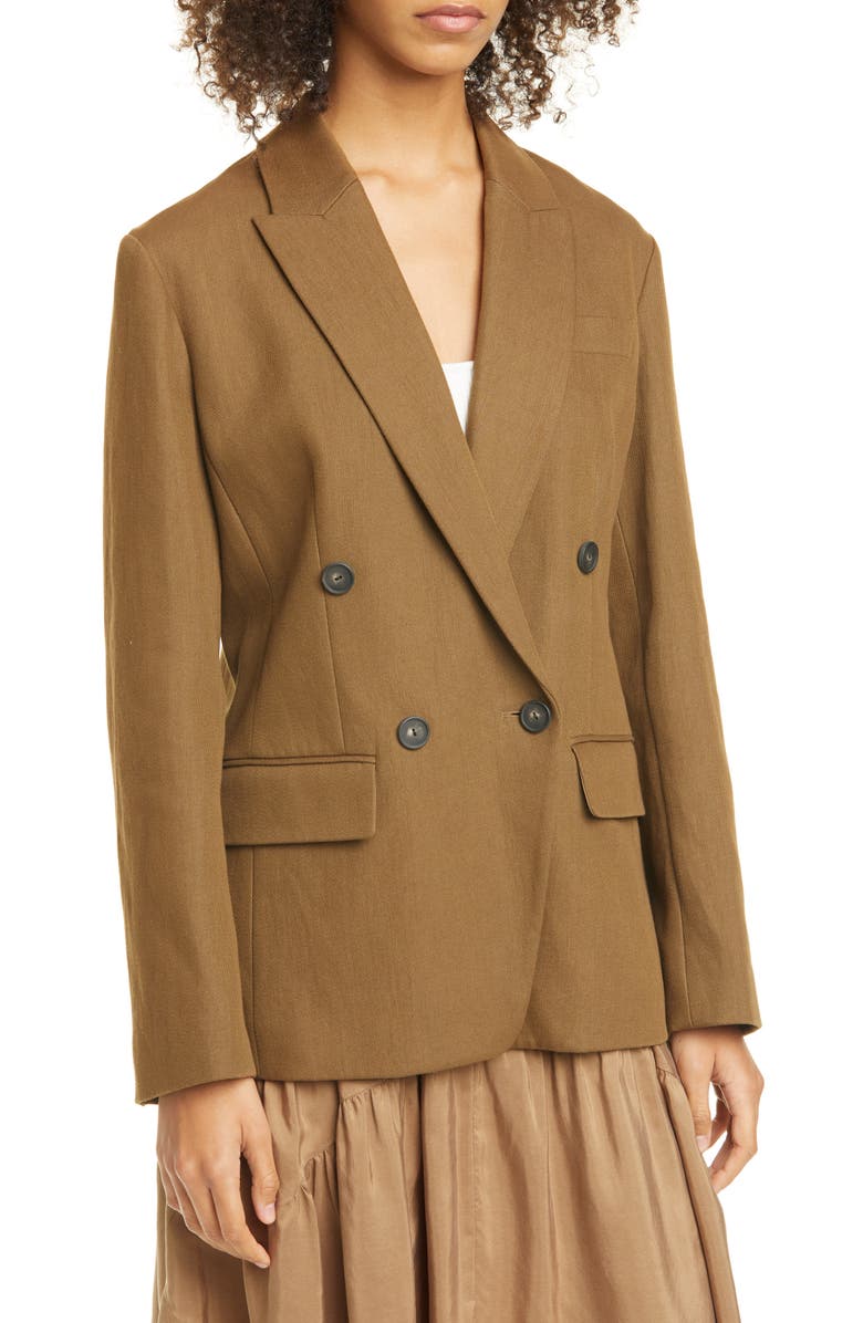 Vince Double Breasted Cotton & Linen Blend Blazer, Alternate, color, 