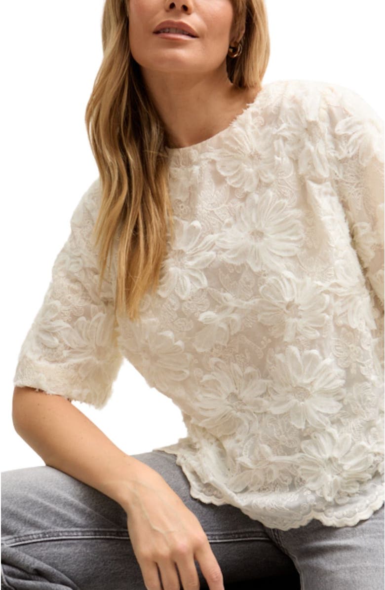 LILY AND LIONEL Lotus Ribbon Work Scallop Hem Top, Alternate, color, Natural