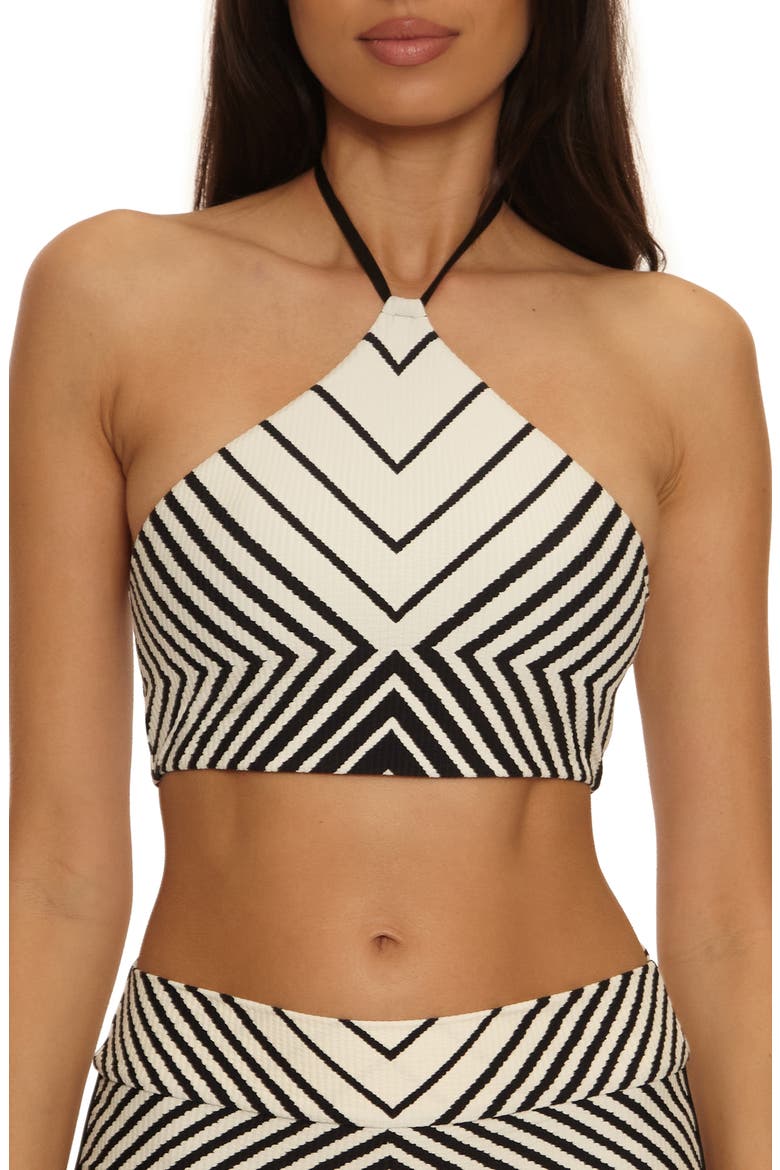 Net Stripe Rib Bikini Top, Main, color, BLACK/ VANILLA
