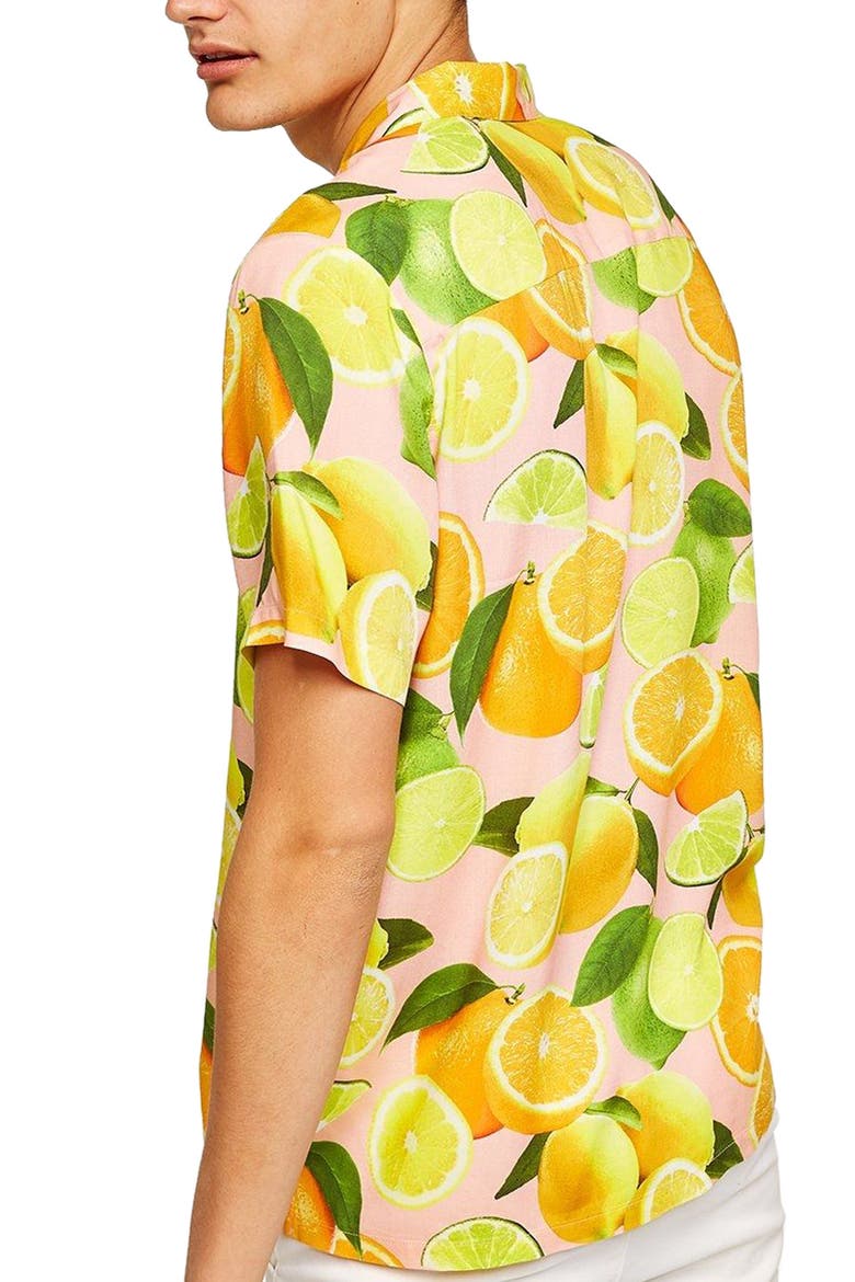Lemon Print Camp Shirt, Alternate, color, PINK MULTI
