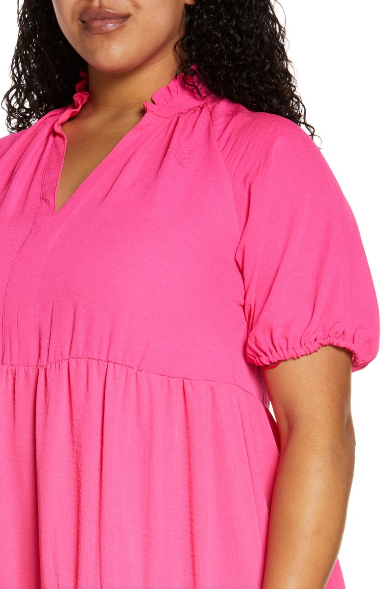 CeCe Tiered Ruffle Neck Dress, Alternate, color, Bright Rose