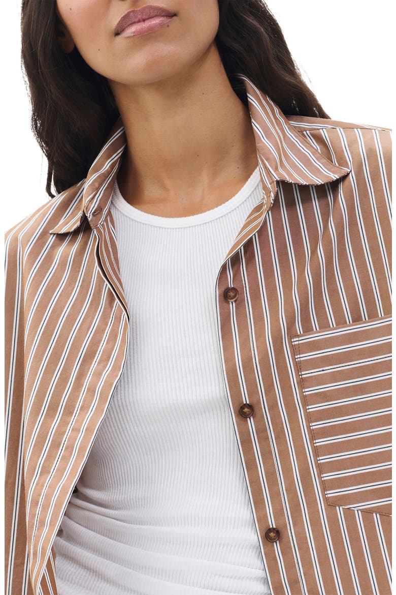 Marin Stripe Cotton Crop Button-Up Shirt, Alternate, color, TOBACCO