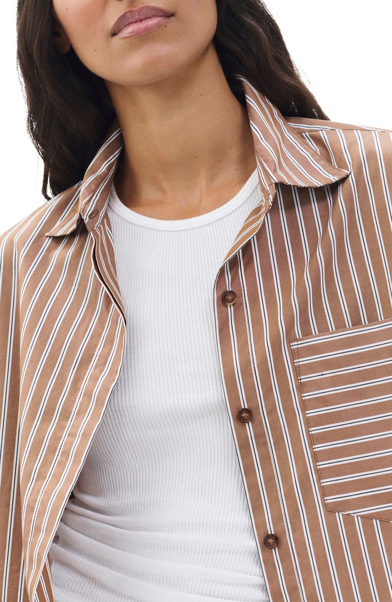 rag & bone Marin Stripe Cotton Crop Button-Up Shirt, Alternate, color, Tobacco