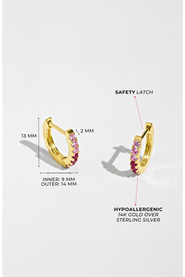 Small Multi Cubic Zirconia Huggie Plated Earrings, Alternate, color, Pink