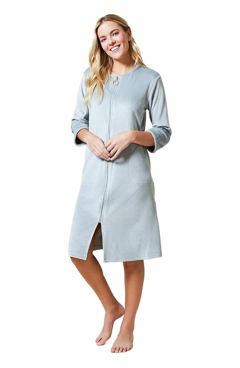 Softies Serenity 3/4 Sleeve Short Zip Robe, Main, color, Grey